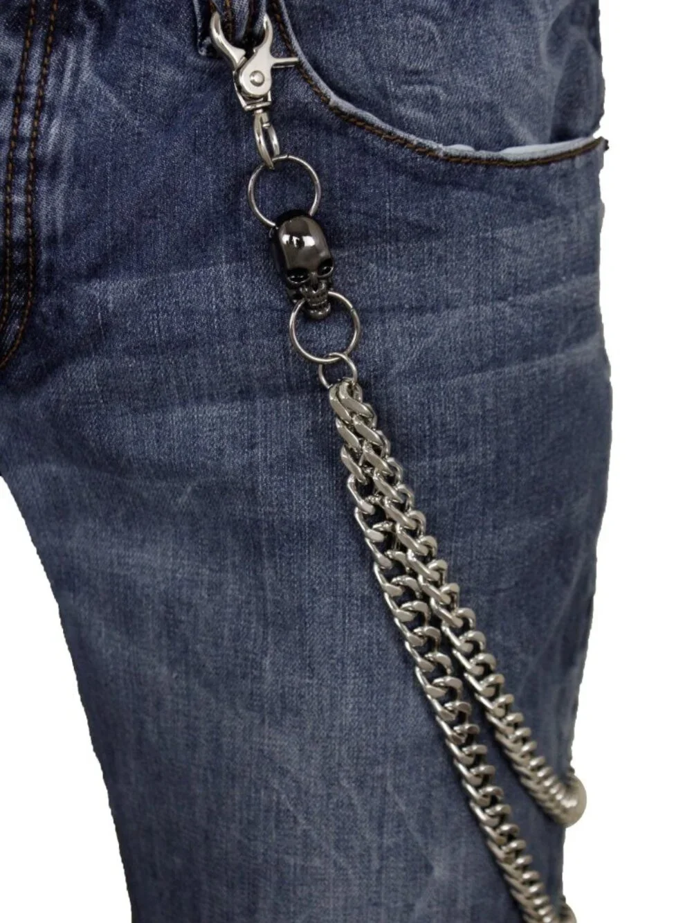 NEW Men’s Silver Skull Jeans Chain, 2 Strand Wallet Chain for Pants Handmade USA
